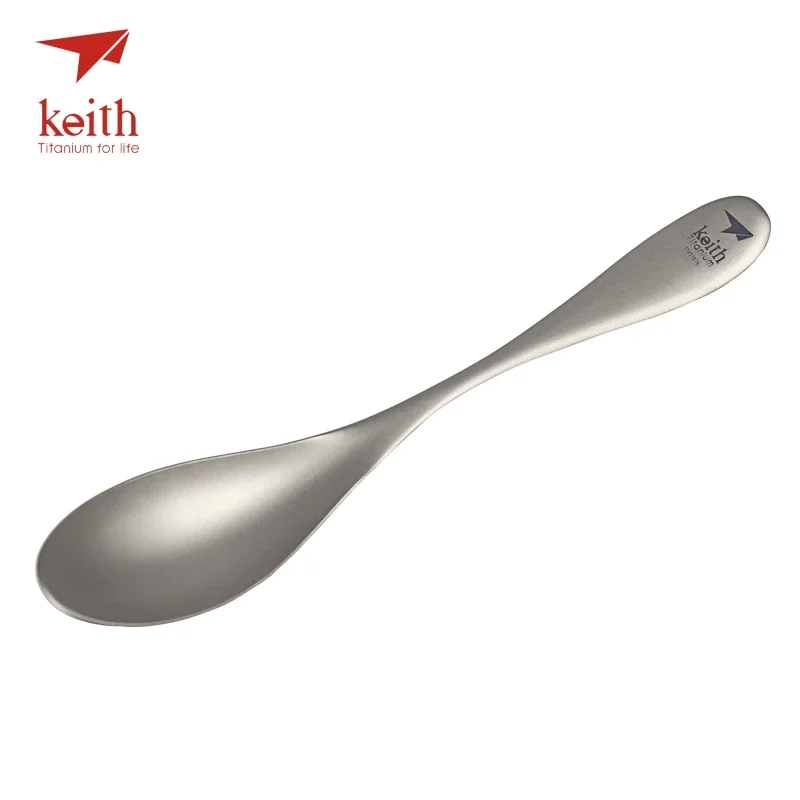 KeithSolid Titanium Spoon Thicken Outdoor Camping Hiking Travel Tablewares Dinner Dessert Coffee Soup Spoon Only 34g Ti5201