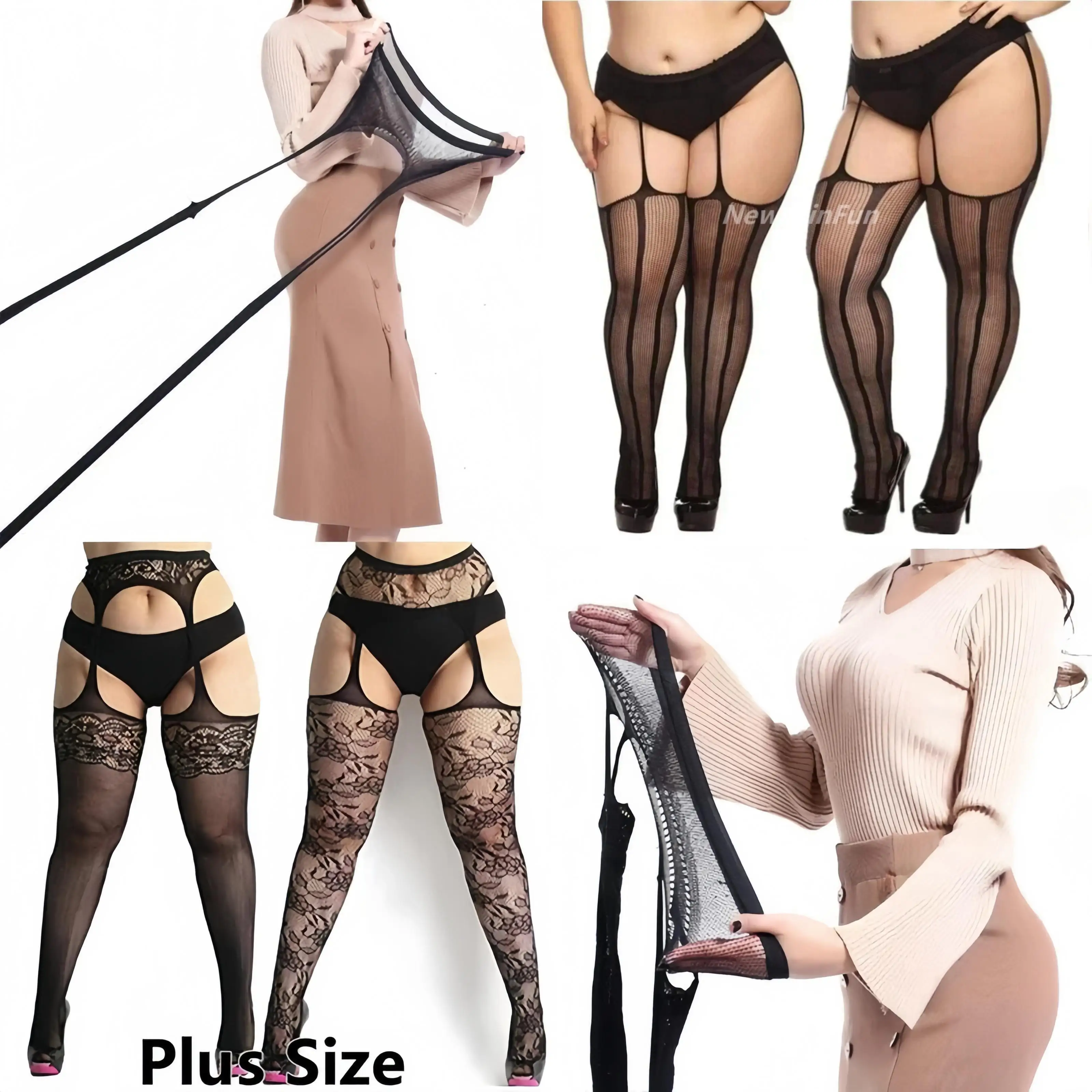 FREEAUCE Plus Size Hollow Out Thigh High Stocking for Women Tights Fishnet Pantyhose Stockings Elastic Sexy Long Socks XXL