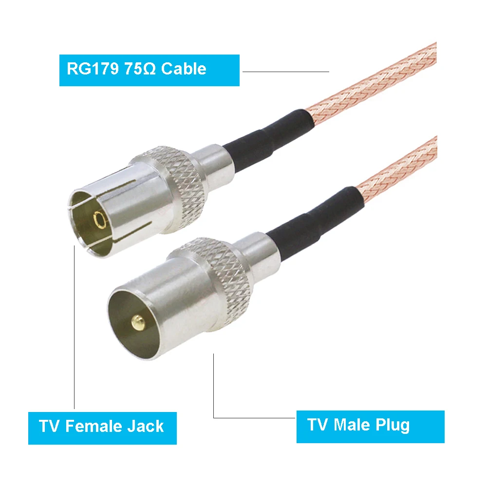 75Ohm RG179 Cable TV Male to TV Female 90° Right Angle Plug 75Ω RG-179 Pigtail TV Antenna Cord Jumper TV Aerial RF Coaxial Cable