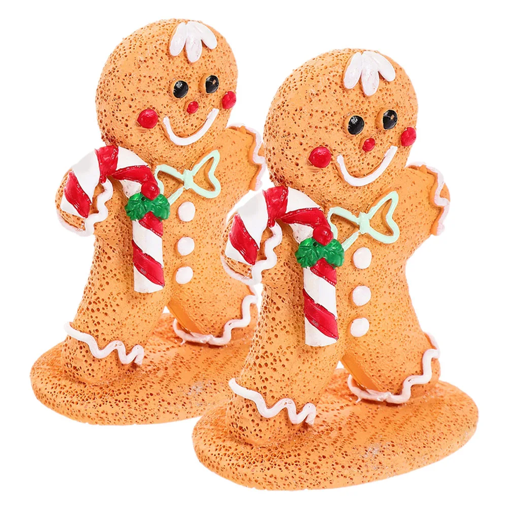 

2 Pcs Christmas Ornaments Decors Gingerbread Man Crafts Desktop Decorations Resin Figurines Child