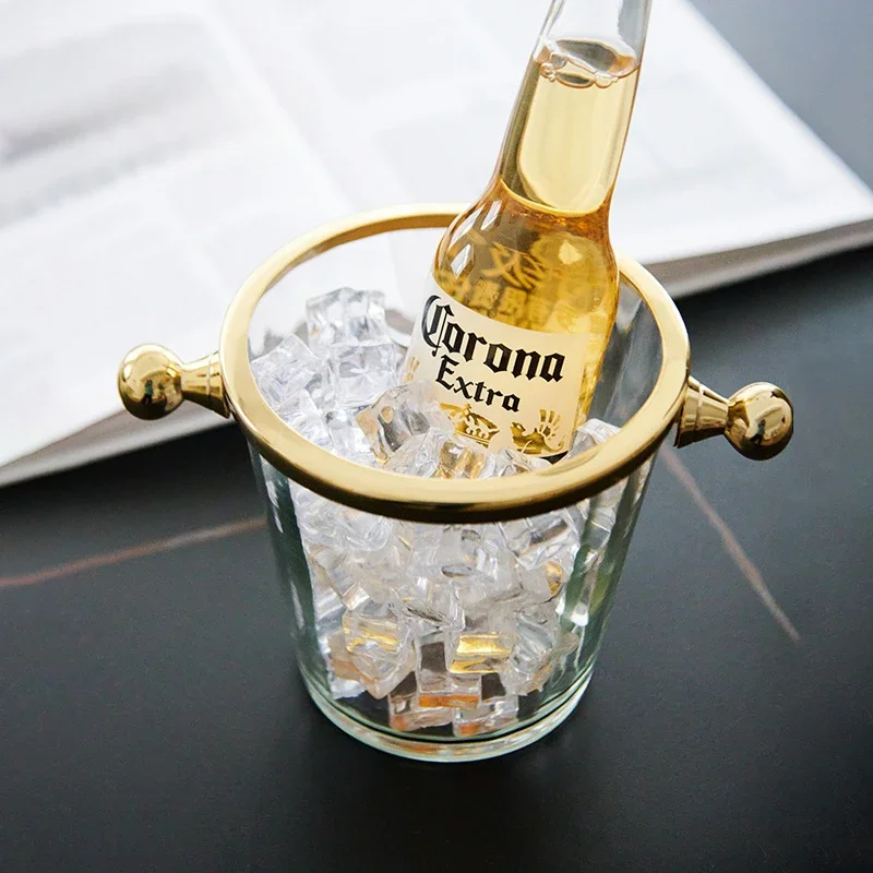 

Simple Brass Decoration Glass Ice Bucket Household Kitchen Model Room Shop KTV Bar Store Champagne Bucket Barware