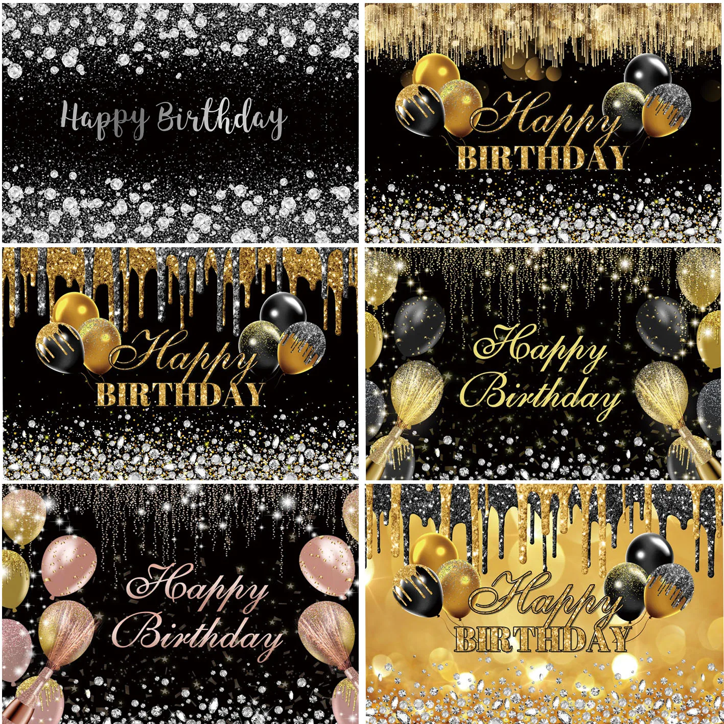 

Silver Golden Balloons Glitters Photo Backgrounds For Happy Birthday Party Customized Decoration Kids Photocall Banner Backdrops