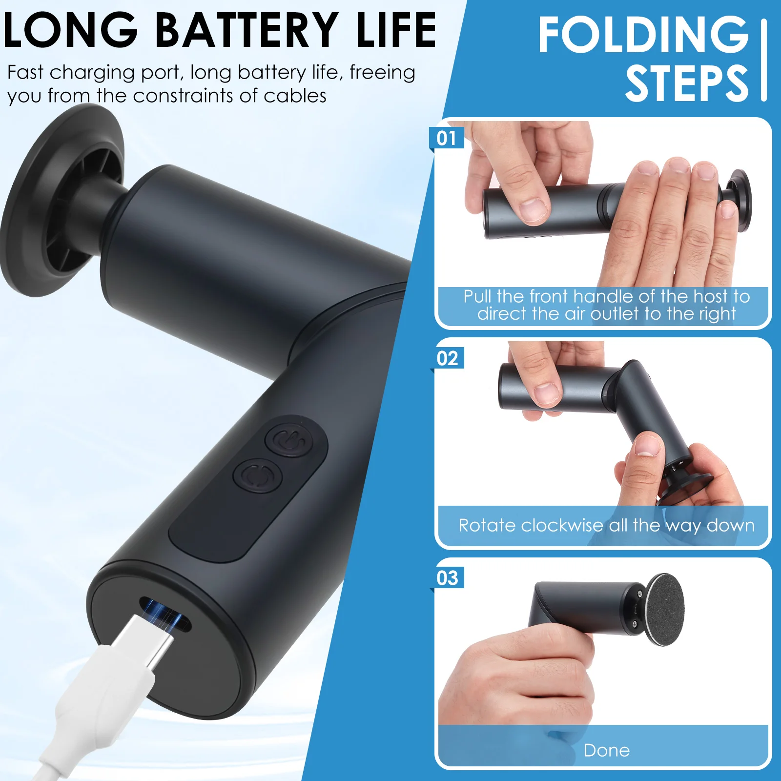 Elektrischer Hornhautentferner, faltbares Pediküre-Werkzeug mit Schleifpapier und Schleifkopf, verstellbare 9-Gang-Fußfeile, Hornhautentferner