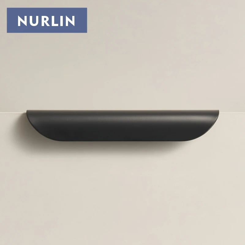 Nurlin Brass Fold Short Edge Pull Handle Drawer Shell Furniture Cabinet Curved Handle Black