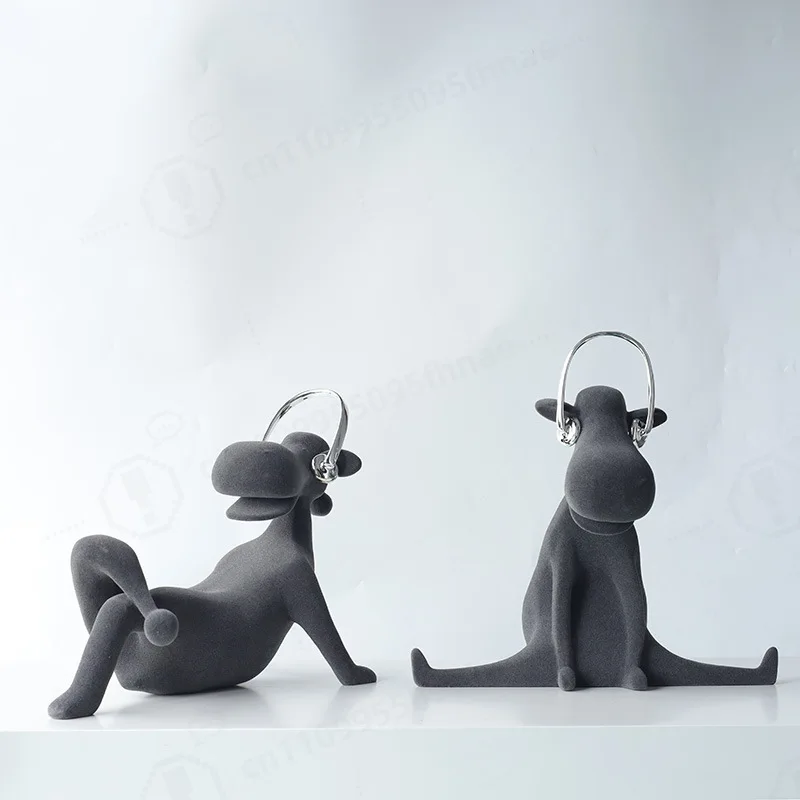 Cute Flocking Resin Cartoon Statue Minimalist Home Decor TV Cabinet Kids Room Ornament