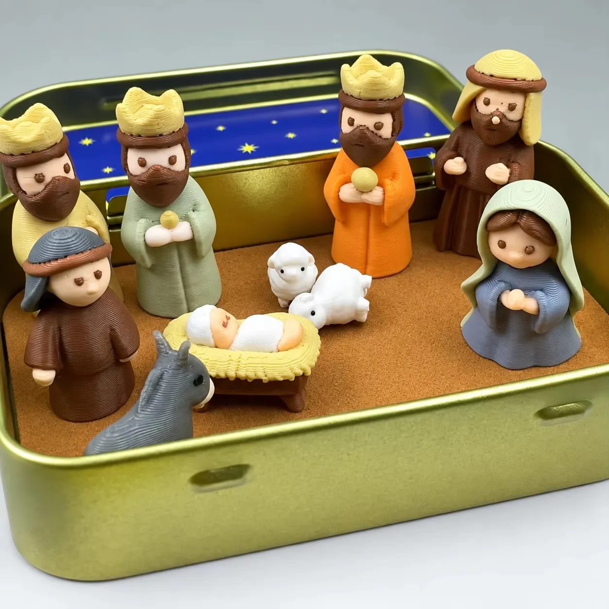 Tin Box Nativity Set Portable Mini Christmas Nativity Set Holiday Decor with Tin Box Classic Christmas Manger Scene for Desktop