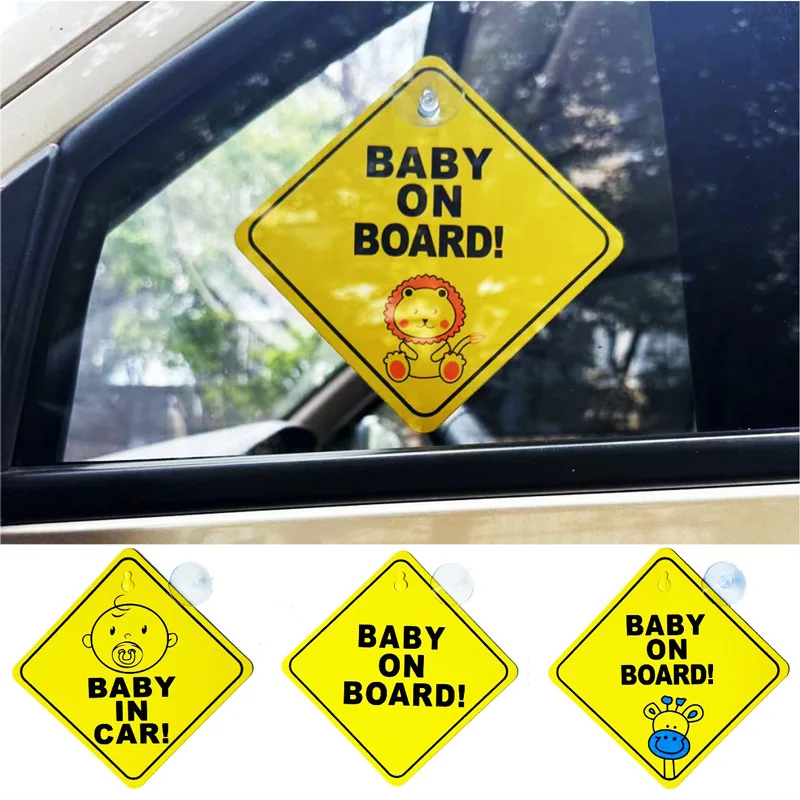 1pc Baby On Board Safety Car Window Suction Cup Yellow Warning Sign Accessor Driving Accessor Car Sticker Автомобильные Наклейки
