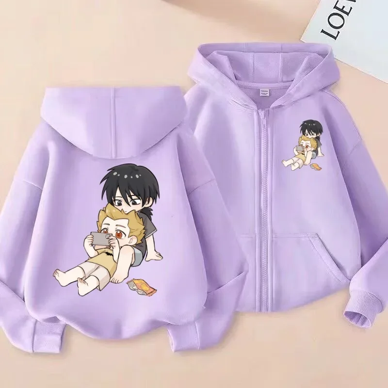 الأطفال سستة سترة الشارع نمط Q نسخة أنيمي مزدوجة مطبوعة هوديي قمة الموضة العصرية #2