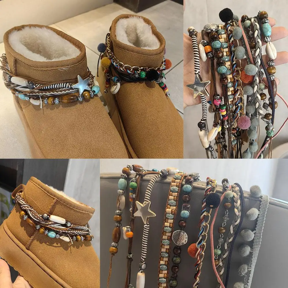 Niche Ethnic Style Shoe Chain Tassel Chain Bead Shoe Chain Snow Boot Decoration Winter High-end Feel Flower Hat Belt Accessories