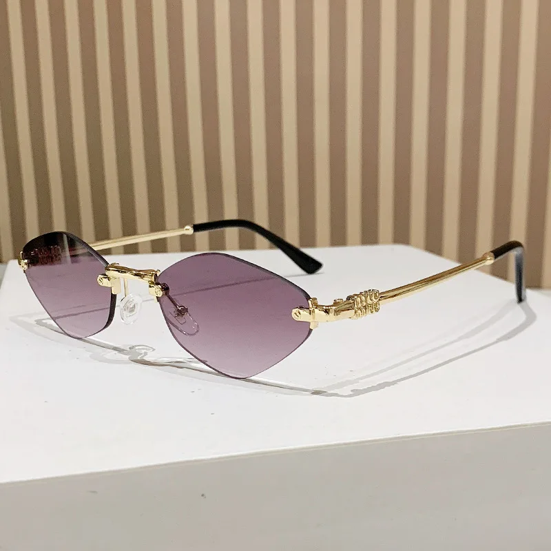 Rahmenlose, stilvolle Diamant-Sonnenbrille, High-End-Brille, Retro-Polygonal-Sonnenbrille mit kleinem Rahmen