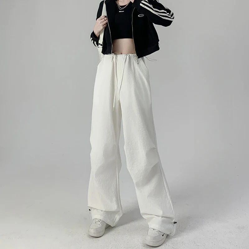 Spring Autumn New High Waist Casual Pants Elegant Solid Color Loose Wide Leg Pants Korean Fashion Drawstring Sweat Pants