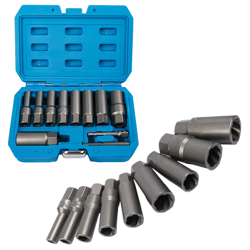 11Pcs Socket Wrench Locking Wheel Nut Bolt Bolt Extractor Remover 3/8in Adapter For Stripped Nut Removal Deep Socket Wrench Tool