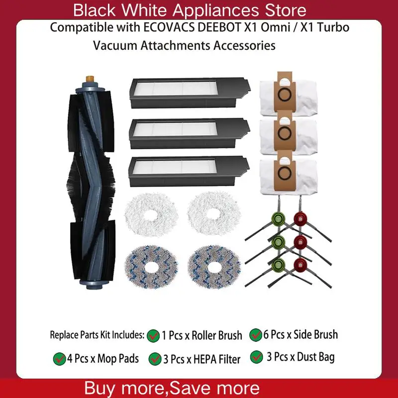 Hoofdzijborstel Filter Mop Stofzak Vervangende reserveonderdelen voor ECOVACS DEEBOT X1 Omni / X1 Turbo Robot Vacuümopzetstukken