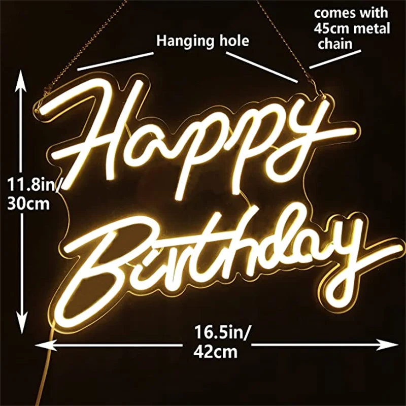 Imagem -03 - Feliz Aniversário Neon Sign Led Room Wall Decor Usb Powered Luzes para Festa de Aniversário Quarto Wall Art Decor Presentes de Aniversário