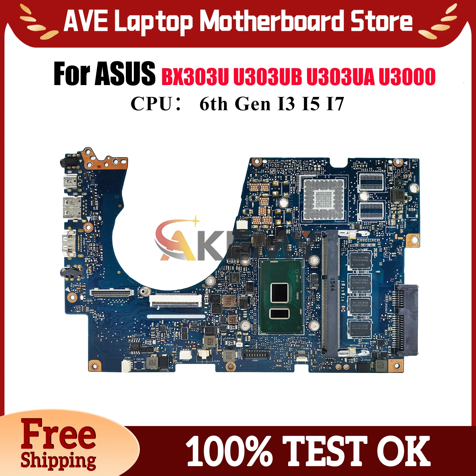 

UX303UA Laptop Motherboard For ASUS ZenBook U303UB BX303U UX303UB UX303UA UX303U U303UA U3000 Mainboard W/ I3 I5 I7 CPU tests OK