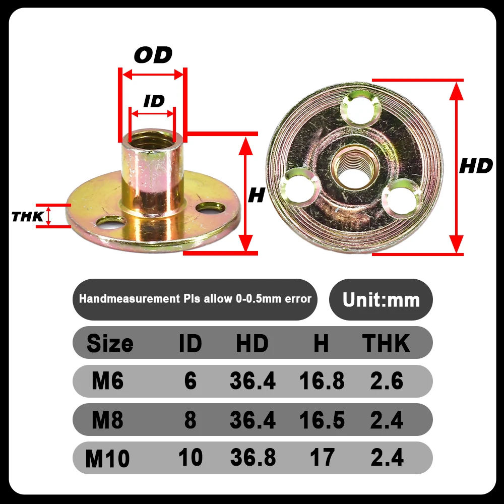 M6 M8 M10 Iron Plate Nut Three-hole Flange Nuts Coupling Thread Furniture Fastener Lock Sofa Furniture Accessory Fastener T Nuts