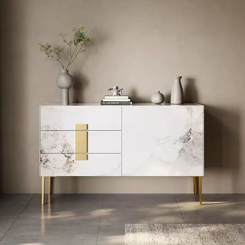 

Light luxury rock slab dining side cabinet high-end entry foyer wall locker household living room