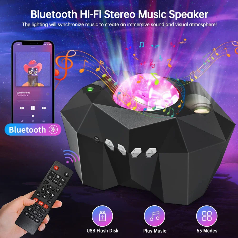 Imagem -02 - Aurora Galaxy Moon Projetor com Controle Remoto Sky Night Lamps Crianças e Adultos Presente Bluetooth Music Speaker Home Decor Star Lights