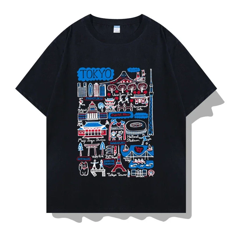 T-shirt à manches courtes Tokyo Japon, thème culturel, souvenirs touristiques, vêtements à manches mi-longues
