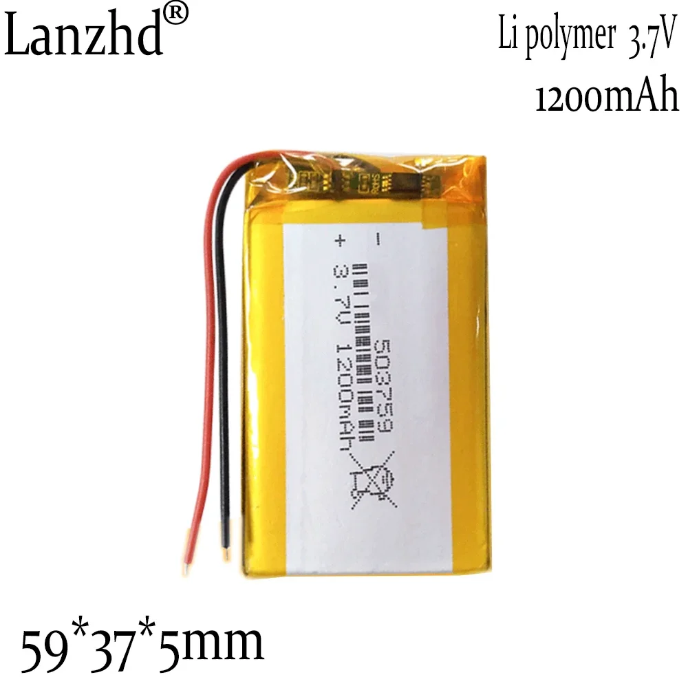 1-12pcs Rechargeable battery 3.7V Li polymer 1200mAh Lithium batteries For Recorder LED light DVD Bluetooth speakers 59*37*5mm