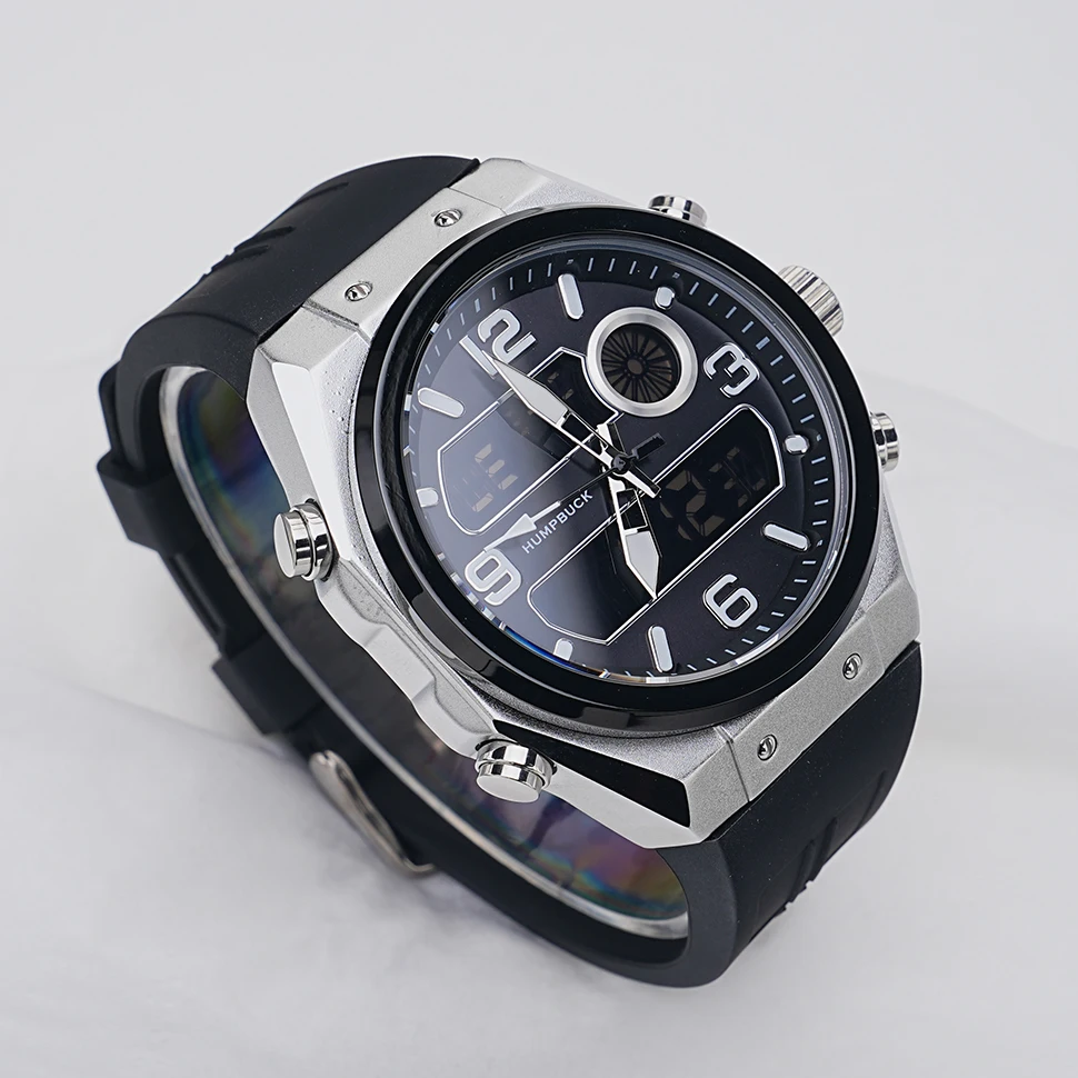 ساعة HUMPBUCK ذات قرص كبير مقاومة للماء للرجال مع حزام مريح وشفاف مثالي لأسلوب الحياة النشطة