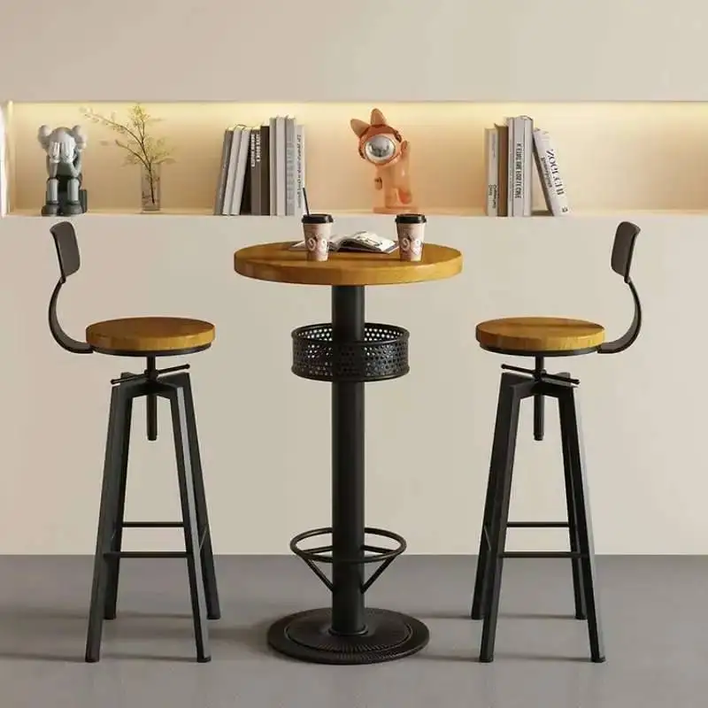 Vintage Round Wooden Dining Bar Side   for Restaurant Kitchen Party Home Patio Lab Furniture