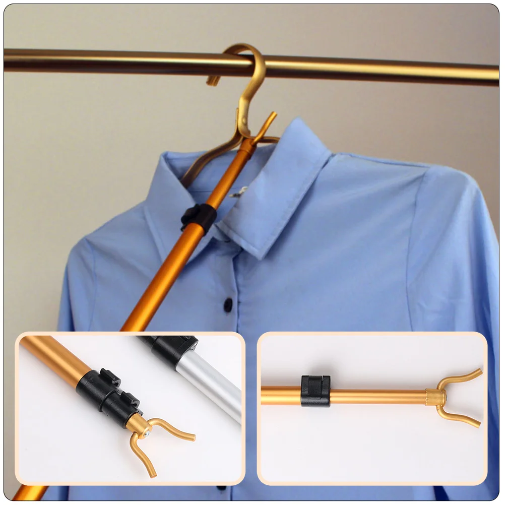 Pole Closet Hook Clothes Reach Stick Rod Retractable Reacher Hanger Garment Drying Clothing Poles Telescoping