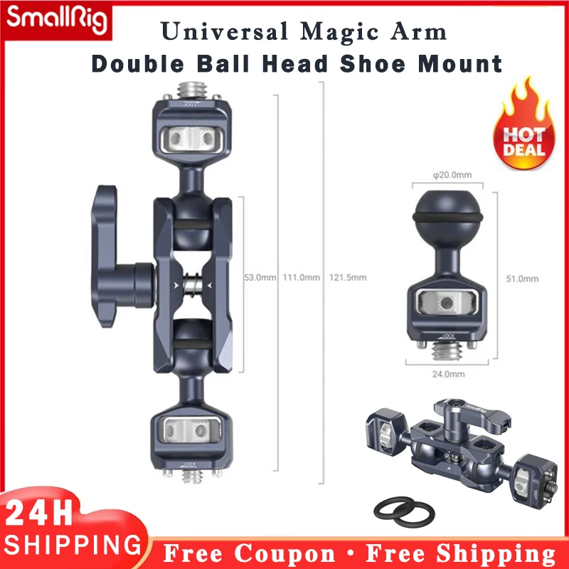 SmallRig Magic Arm with Dual Ball Heads (1/4-20 Screws /1/4-20 Screws and ARRI locating Screw/NATO Clamp) 3873/3874/3875