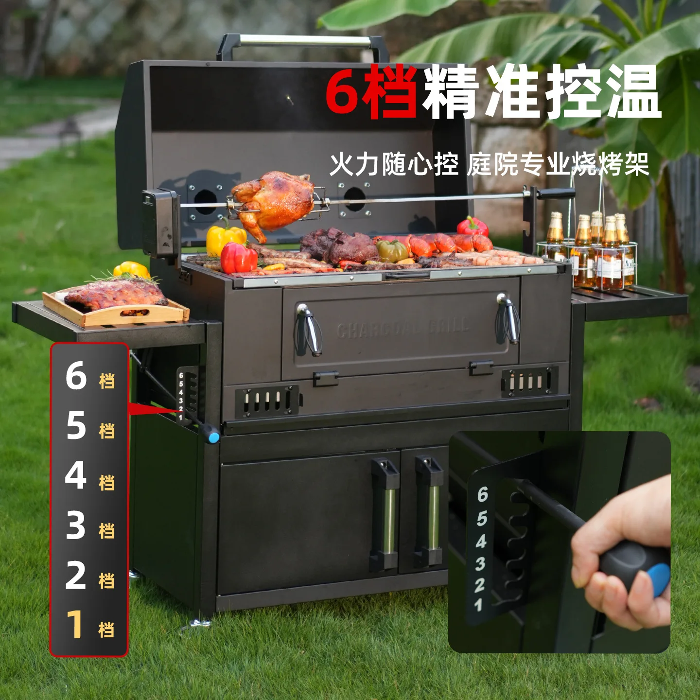 Carbon gas dual-purpose barbecue grill courtyard outdoor barbecue grill household villa gas carbon grill large American