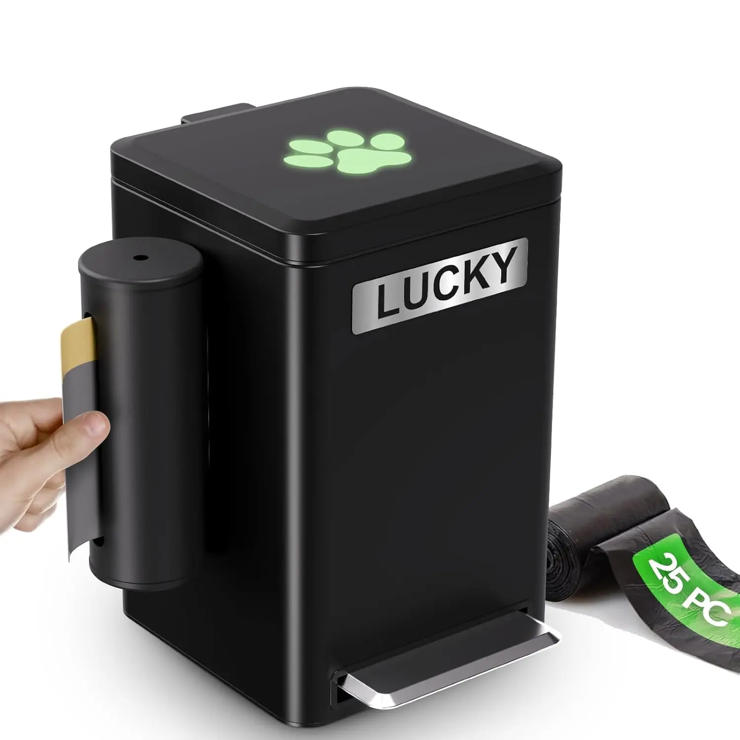 

Dog Poop Trash Can Outside, 6L Metal Outdoor Dog Waste Bin w/ Lid & Soft Close Pedal,