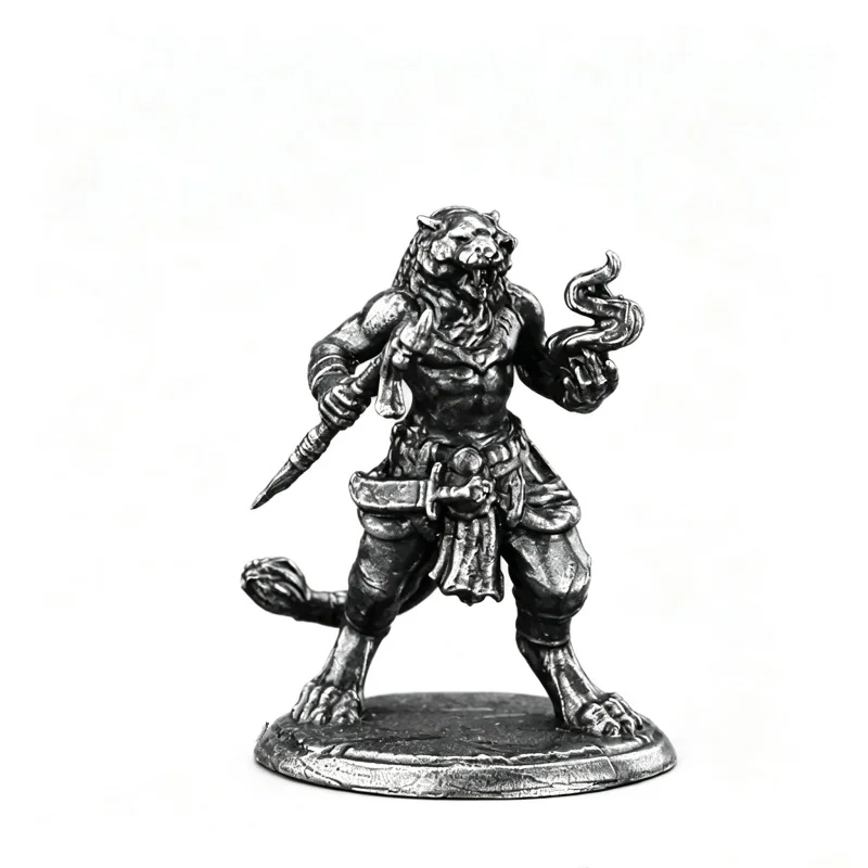 Metal Lion Warrior Miniature Figures, Collectible Tabletop Game Model, White Copper Board Game Pieces Desktop Ornament Gift