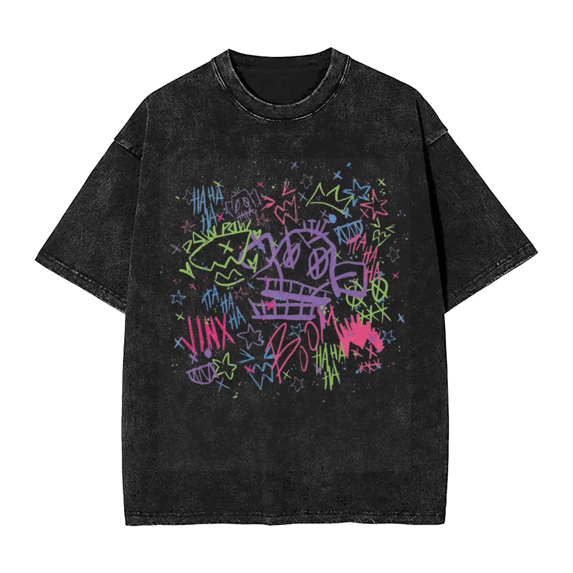

Anime Arcane Jinx Graphic Printed Washed T-Shirt Men Women Y2k T-Shirts Casual Vintage Streetwear Harajuku Male Cotton Tops