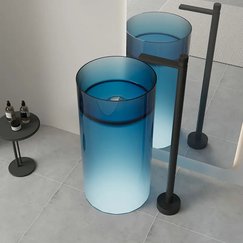

Crystal transparent column basin, floor standing art column basin, colored washbasin, light luxury column basin BB127QC