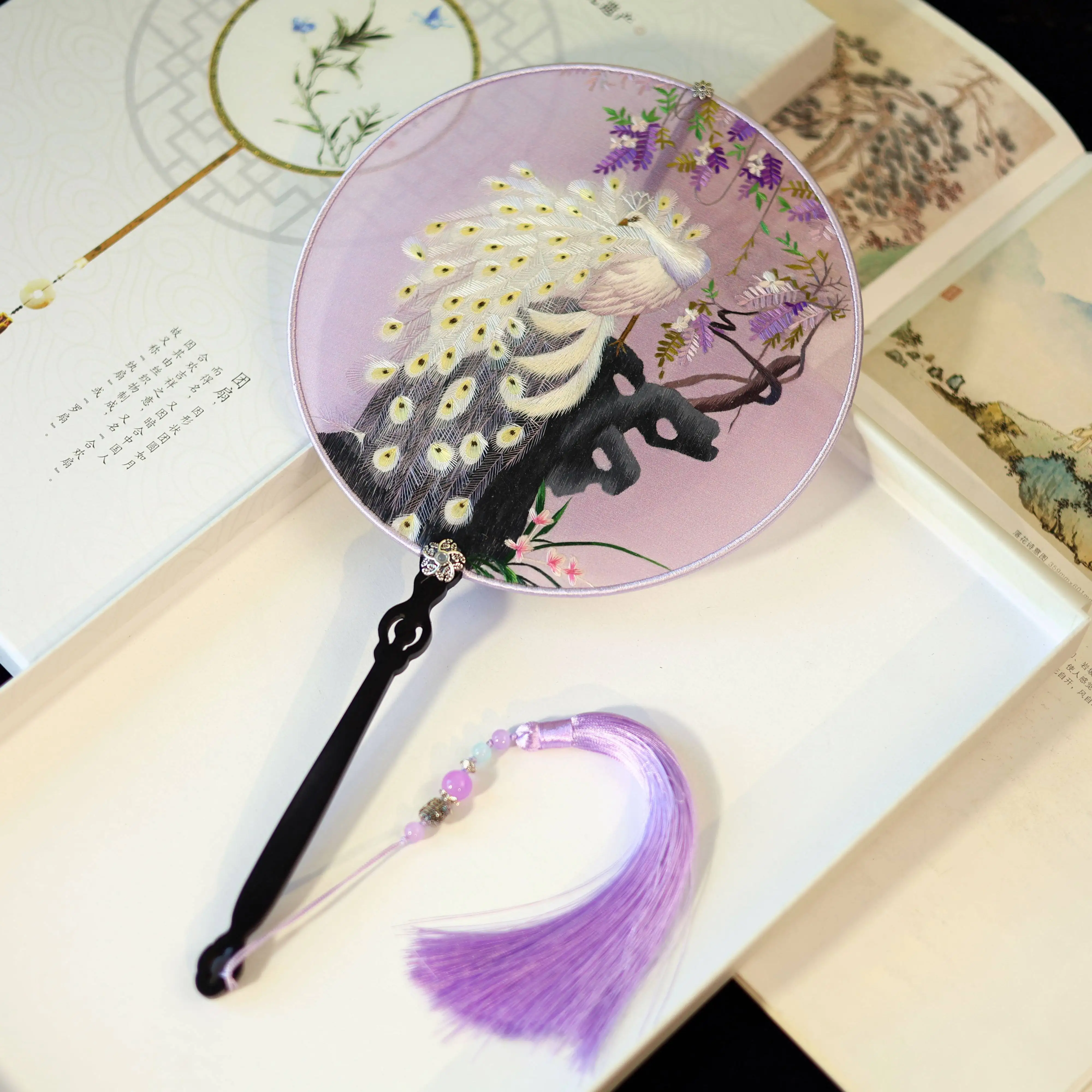 Handmade Suzhou Embroidery Double Sided Circular Fan Silk Material Neoclassical Style Han Chinese Clothing Accessories
