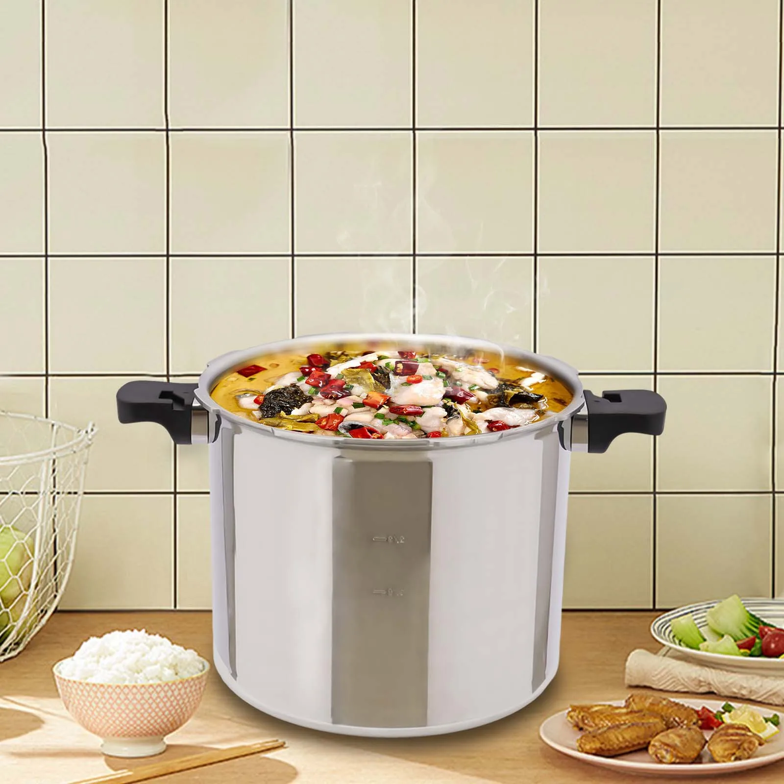 22L/23qt 90Kpa Pressure Canner And Cooker With Pressure Gauge Explosion Proof Safety For Apartment Living, Camping, Motor Homes