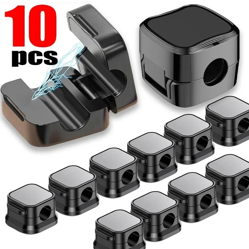 10-1Pcs Magnetic Cable Clips Cables Smooth Adjustable Cord Holder Under Desk Cable Management Wire Keeper Cable Organizer Holder