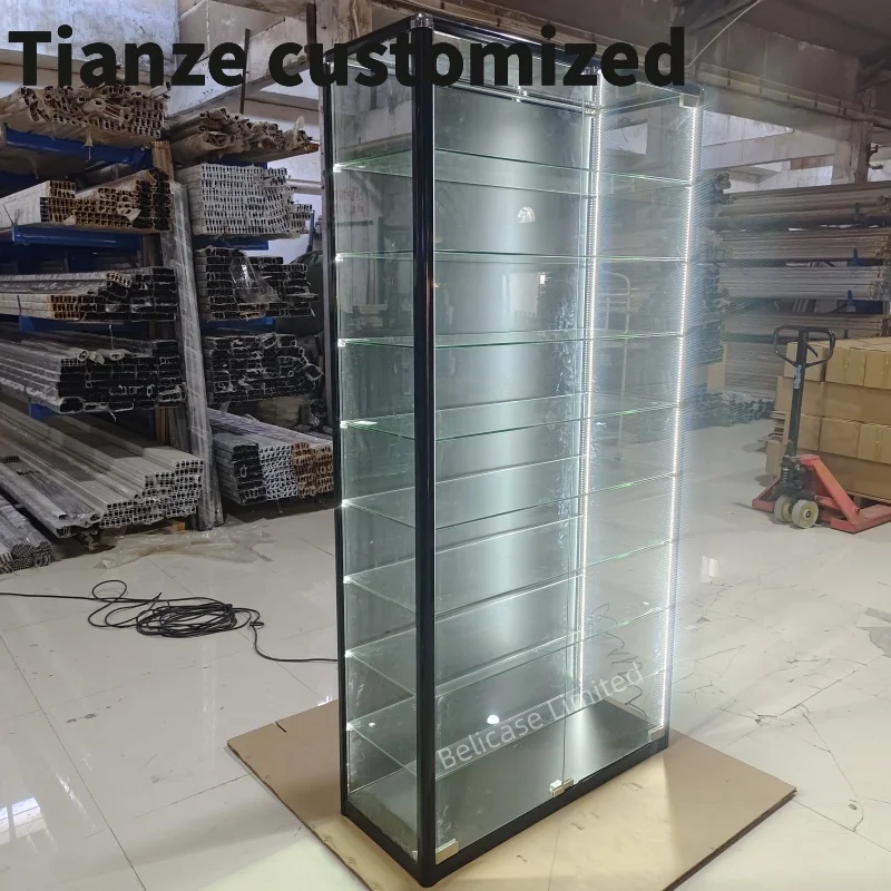 

Customized-Favourite Adjust Shelves Show Display Jewelry Window Display Cabinet with Lights Glass Showcases Display