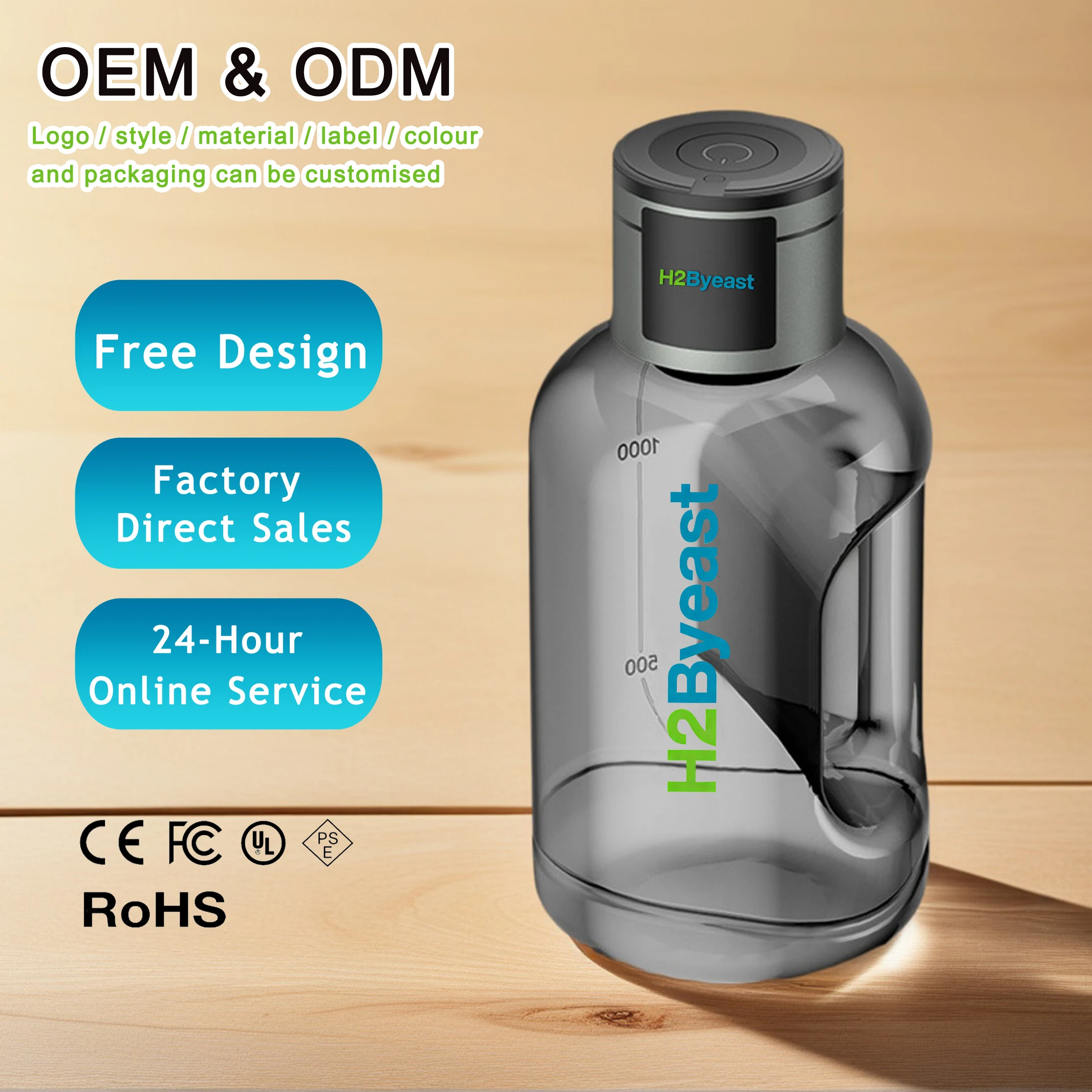 Hydrogen Water Kettle with Spe Pem Ultra Molecular Best Quality Home 1L 1500ml Rechargeable Custom Outdoor Mini Hydrogen Jug