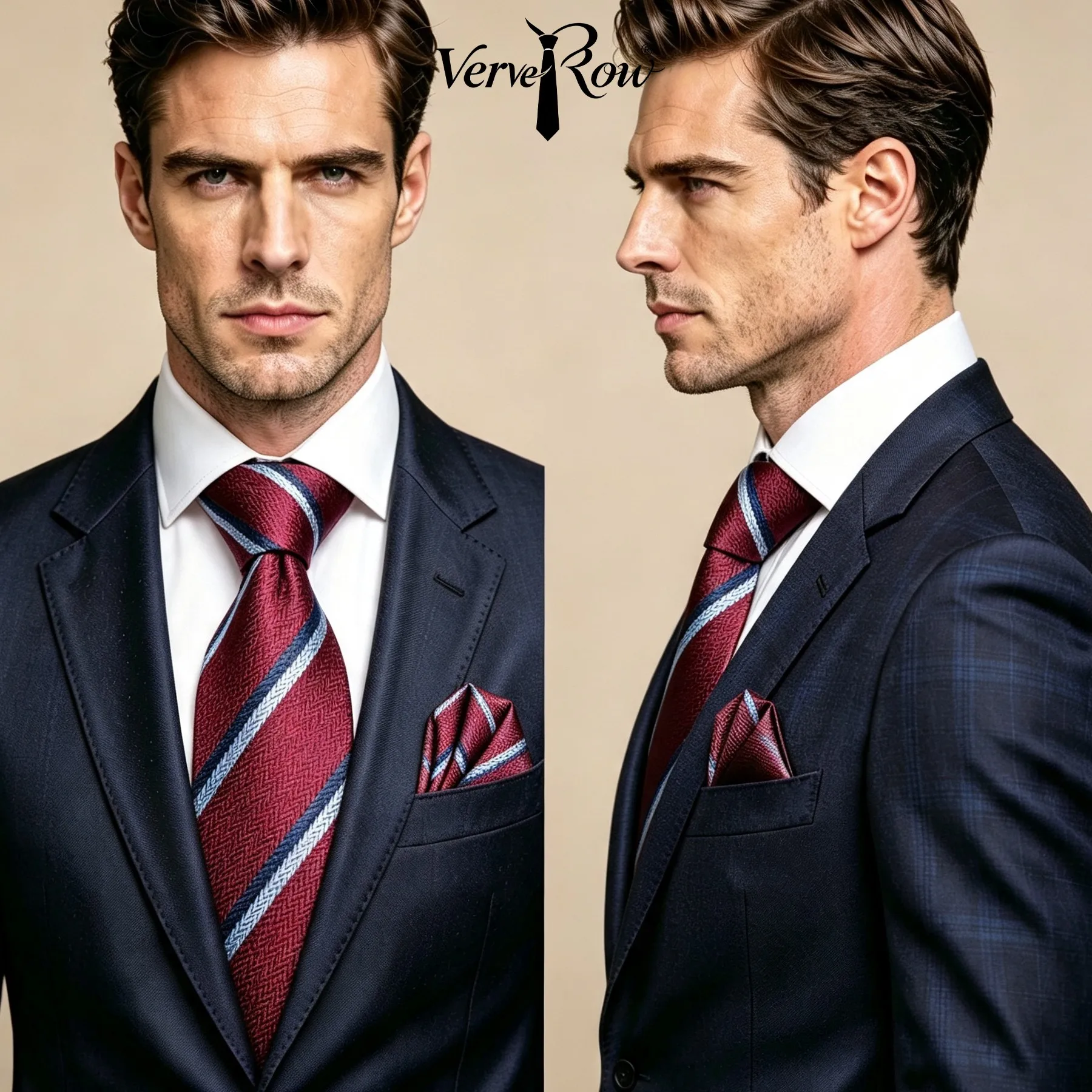 VERVEROW Men Diagonal Stripe Necktie Pocket Square Set Formal Woven Tie Handkerchief Suit for Business Wedding Party Occasions