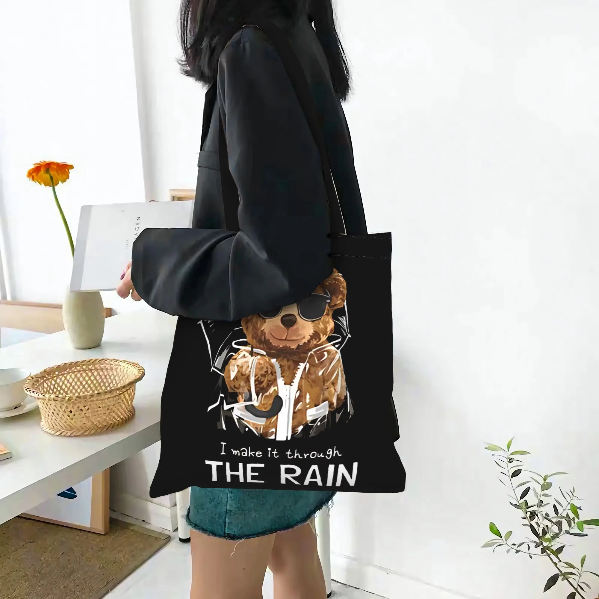 

2026 Shopping Bags first day of school Cool Bear Graphic Canvas Canvas Tote Bag Women'S Shoulder Handbag