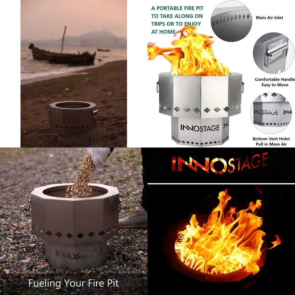 

Portable Outdoor Fire Pit with Storage Bag, Patented Smokeless Wood Pellet Bowl, Stand for Backyard BBQ and Campfire