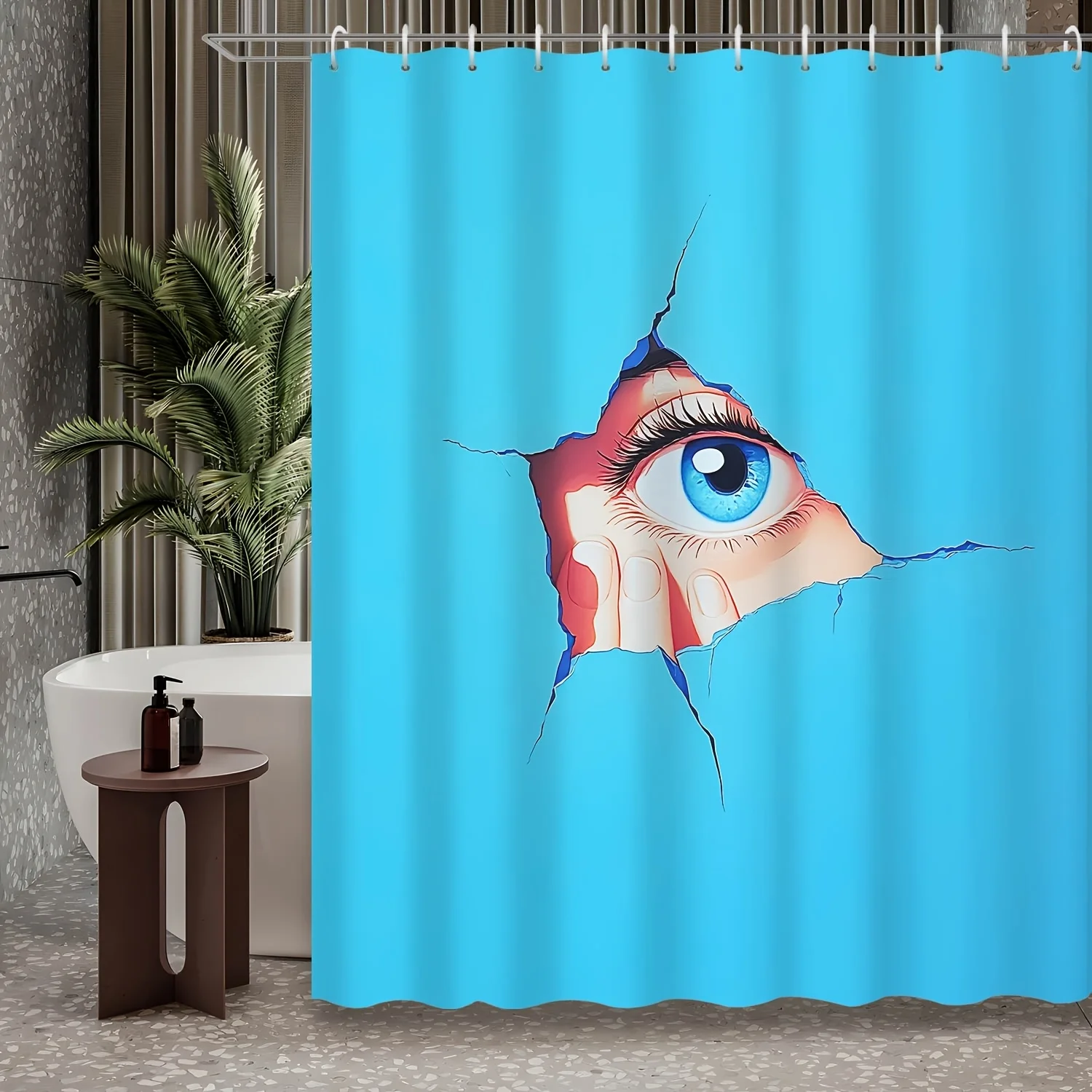 

1 шт., синяя тема, каменная стена, трещина, отверстие для глаз, занавеска для душа, занавеска для перегородки, полиэфирная ткань, с 12 крючками, занавеска для душа