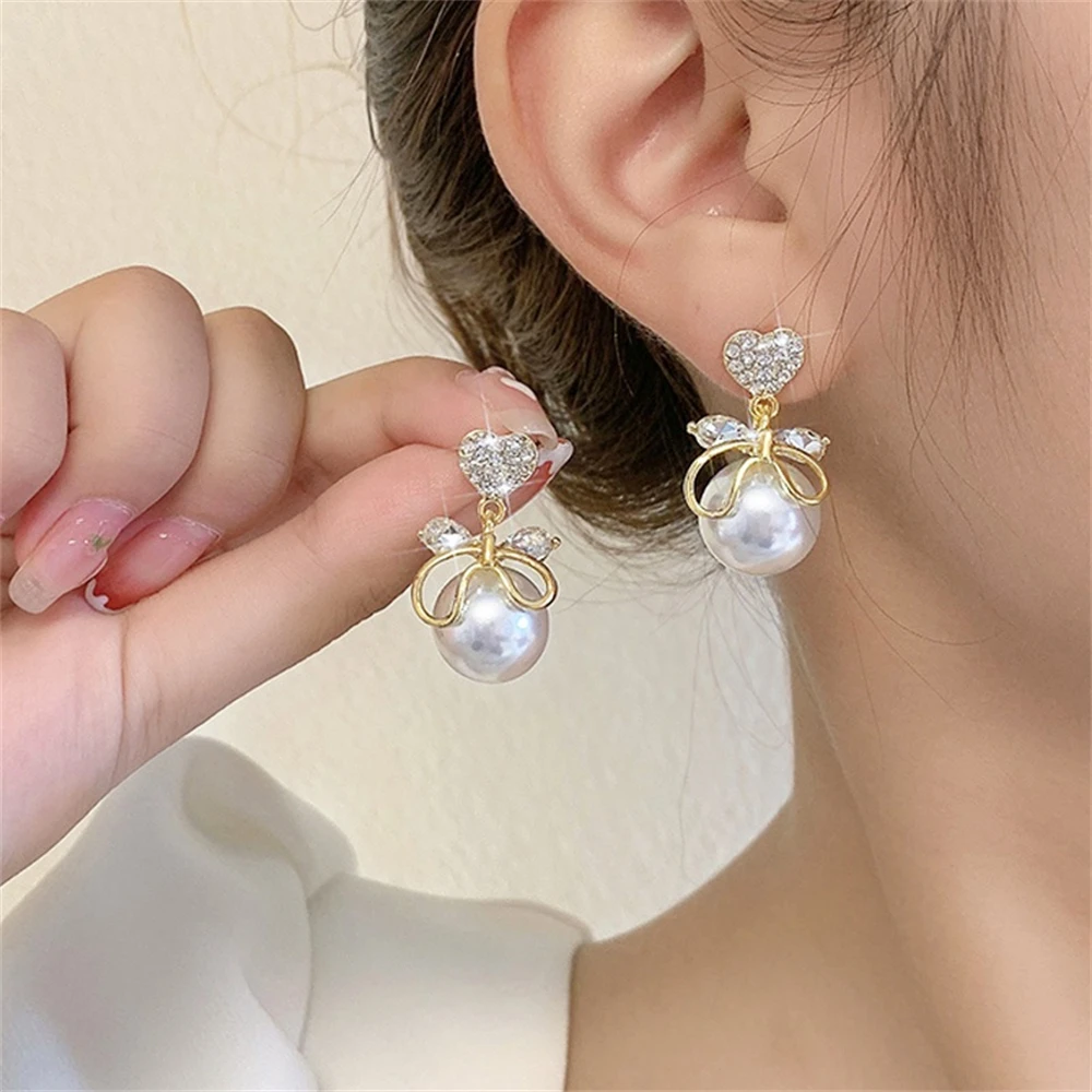 模造真珠のイヤリング,ペンダント,ジルコニア,女性と女の子のためのエレガントなジュエリー,クリスタル,ハート,真珠,絶妙なギフト