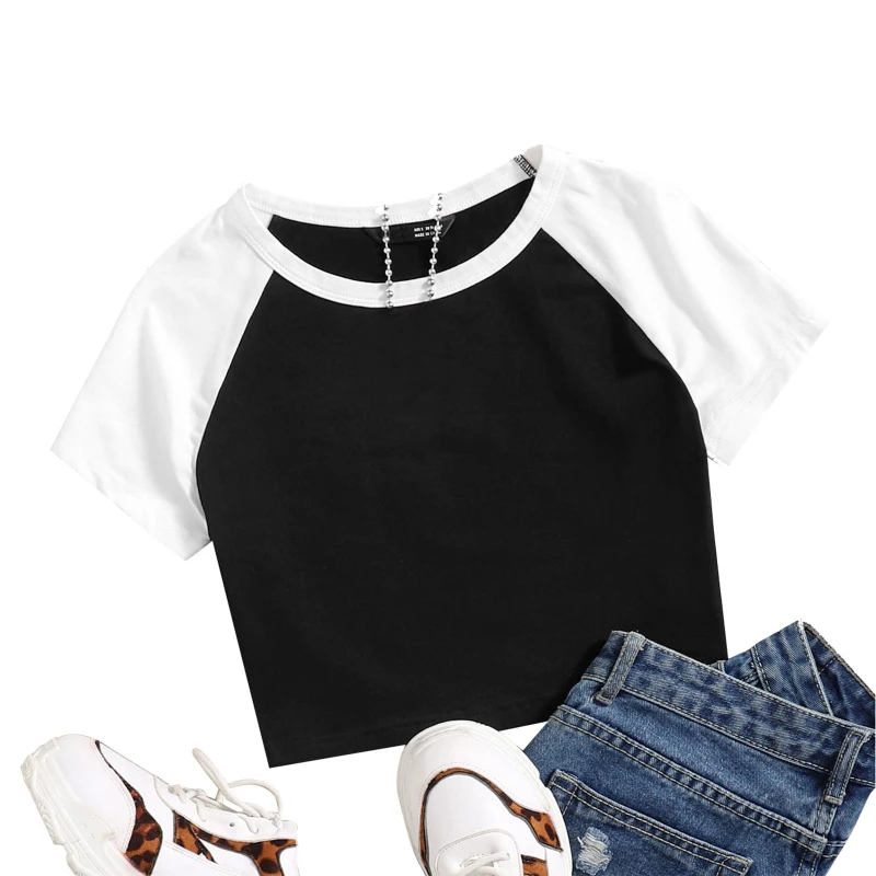 

Color Block Short Naked T-shirt Spicy Short Sleeve Punk Grunge Harajuku Aesthetic Solid color Crop Top