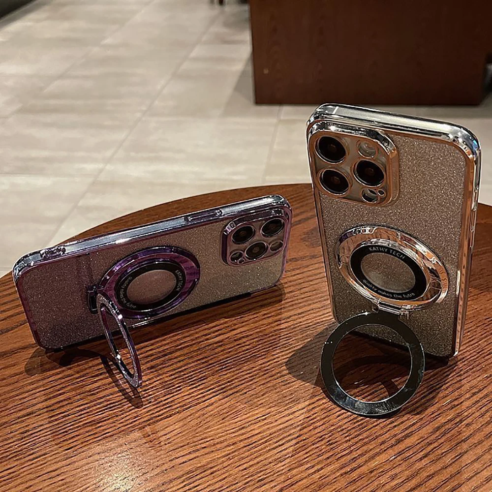 Custodia per telefono con supporto ad anello galvanico di lusso con glitter Bling per Samsung Galaxy A54 Quantum 4 Magsafe con staffa magnetica