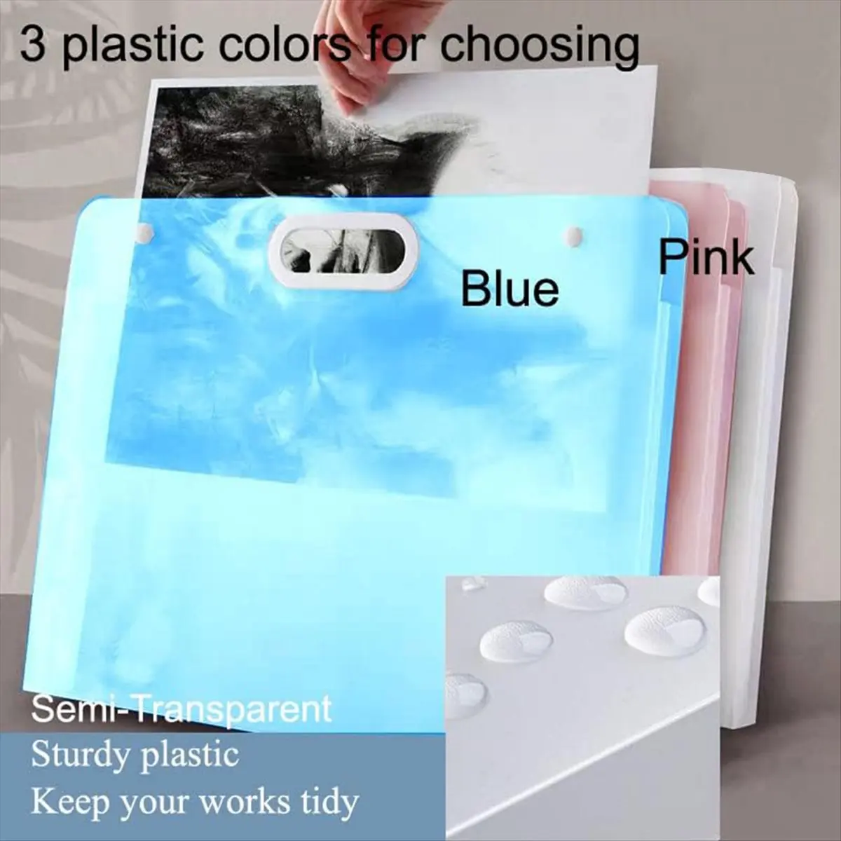 KSOL 2Pcs Plastic Art Portfolio Folder Arts Storage Case for Painting, Student Drawing Container, Kids Artworks Blue
