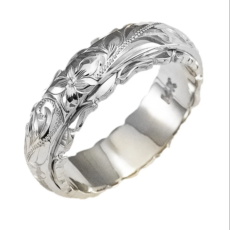 Gold plated floating carved rose flower rings, retro wedding anniversary gifts ring for European and American women
