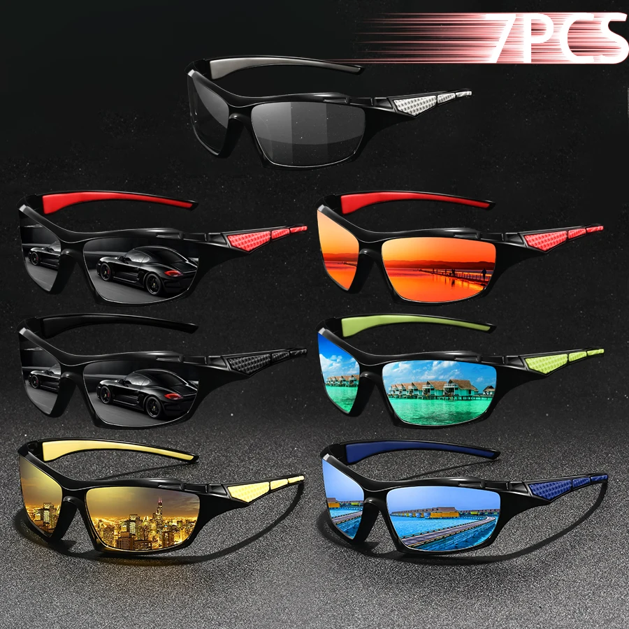 

7 PCS Fashion Vintage Driving Fishing Cycling Sports Sunglasses Men Women Running Mountaineering Man Sun Glasses UV400 Eyewear