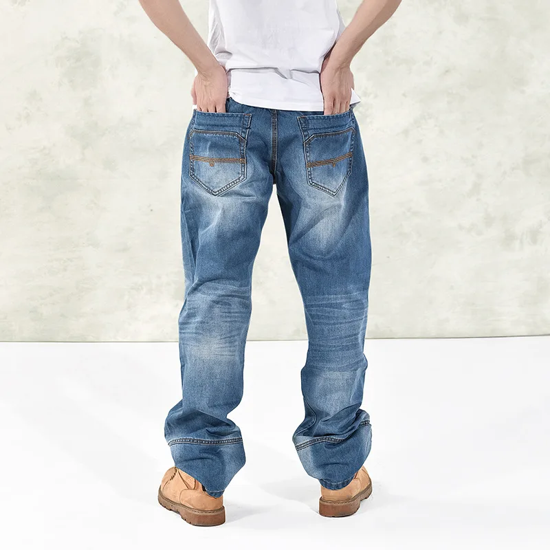 Fashion Mens Jeans HipHop Wide Leg Straight Harem Hip Hop Denim Joggers Pants Loose Baggy Skateboard Trousers Plus Size 46