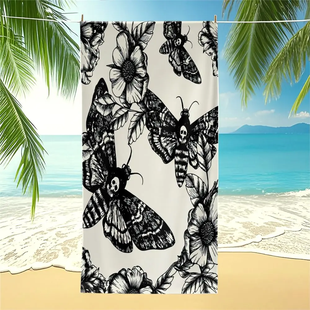 Moth Floral Print Beach Towel Bath Towel Digital Printed Quick Dry Soft Large Microfiber Pool Towel for Travel Outdoor